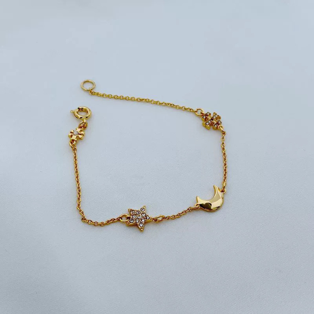 Tory Burch Trendy Star Moon Square Tag Diamond Multi Charm Bracelet